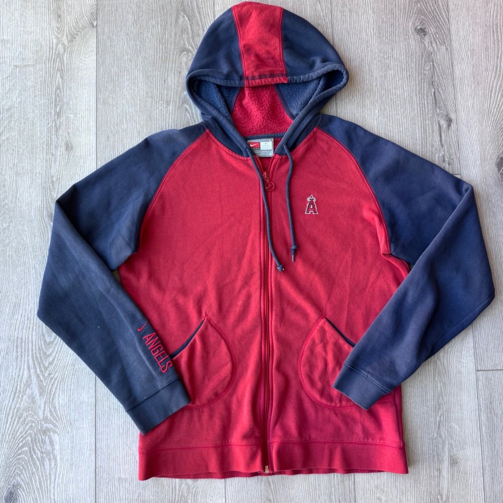 Nike Team Los Angeles Angels Hoodie Mens L Red Navy Full Zip Y2K MLB Baseball